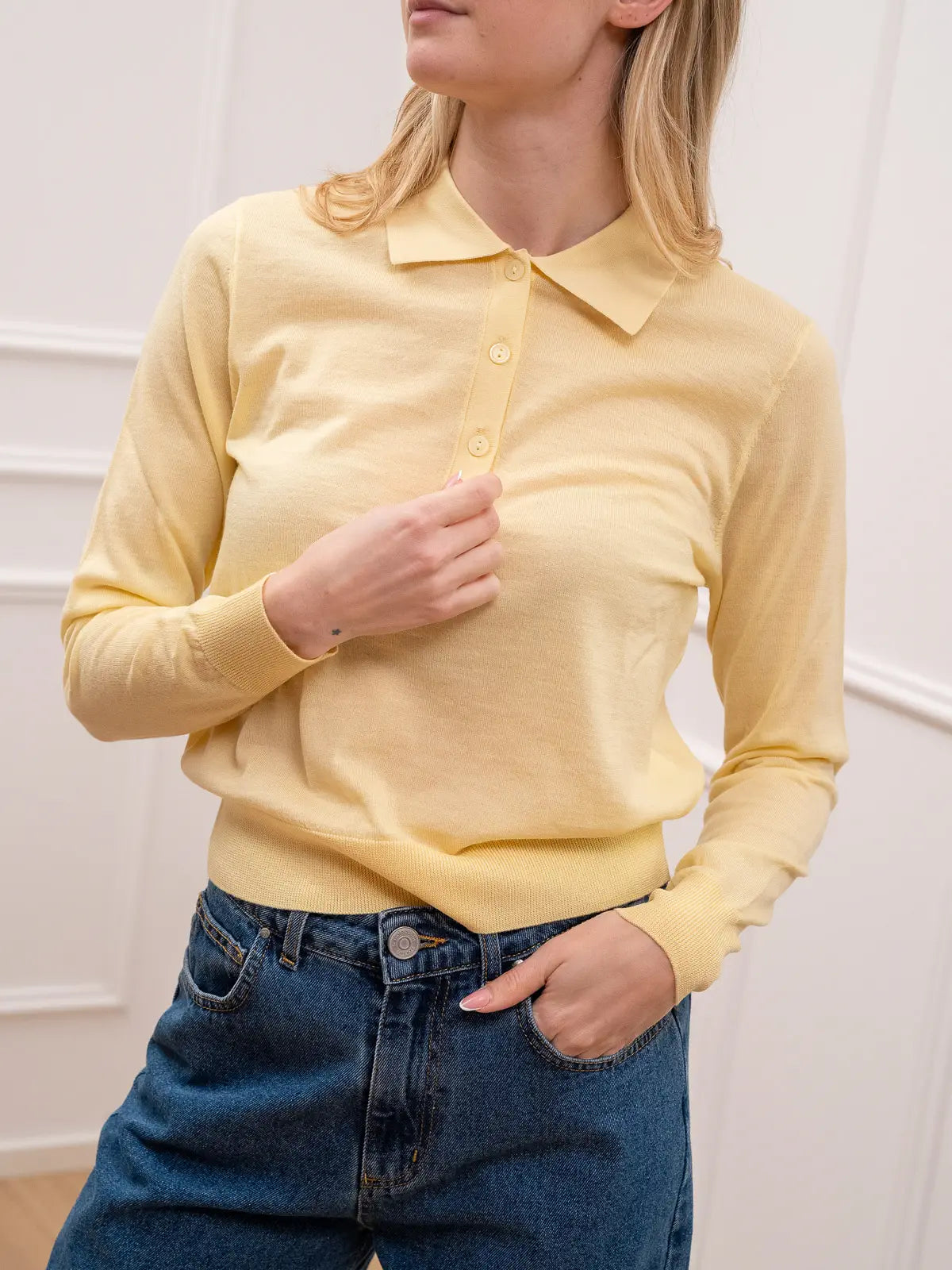 Polo giallo pulcino 100% lana merino - Tensione In