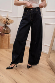 Jeans Louvre denim scuro barrel fit cuciture camel - Tensione In