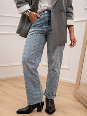 Jeans denim chiaro con borchie argento - Glamorous