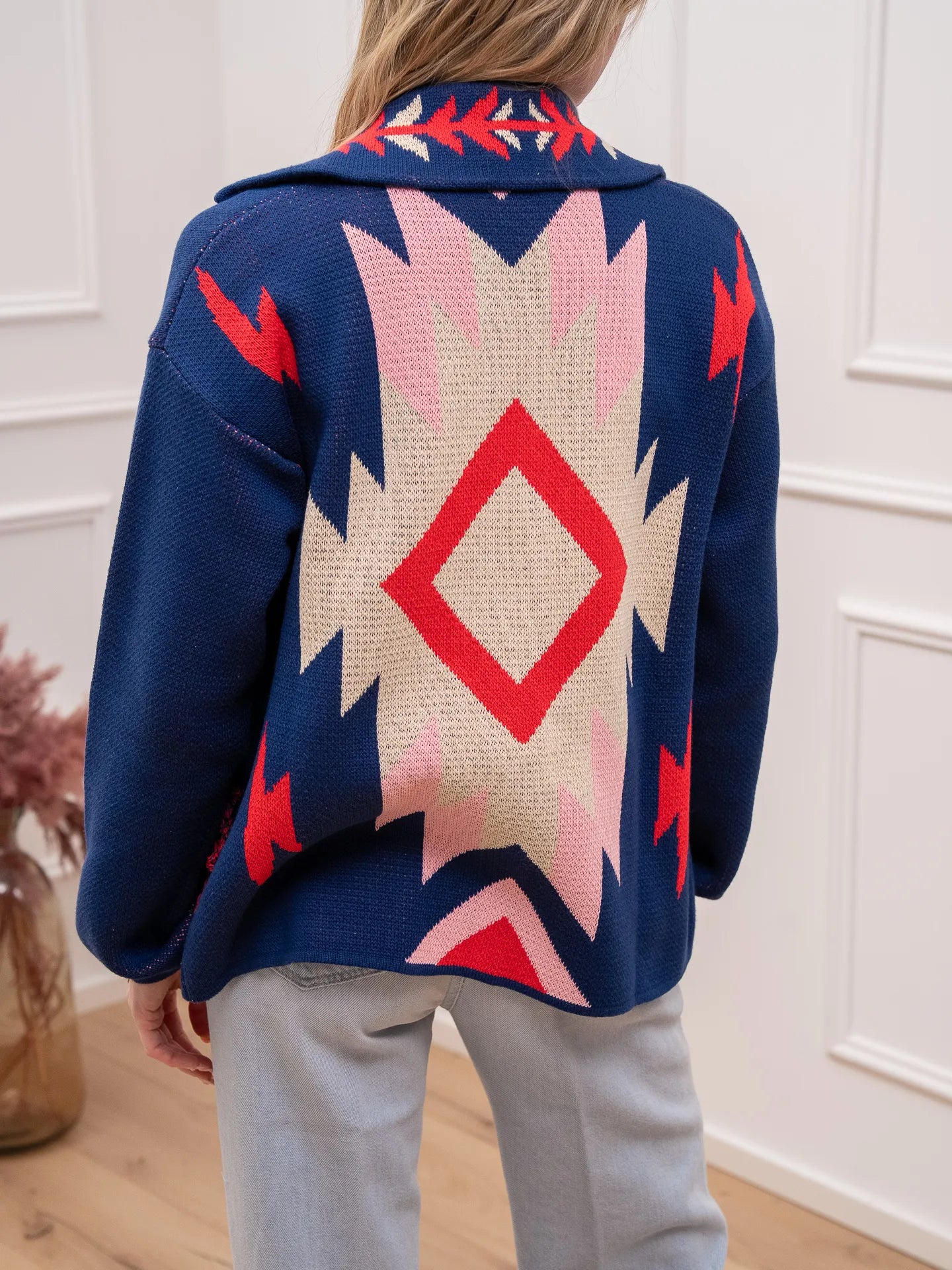 Cardigan etnico blu tasche con frangette - Vicolo
