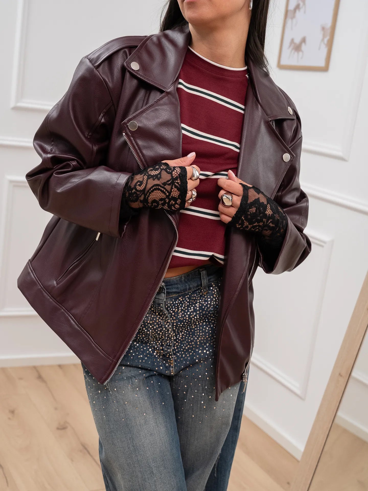 Chiodo over in ecopelle bordeaux con zip - HaveOne