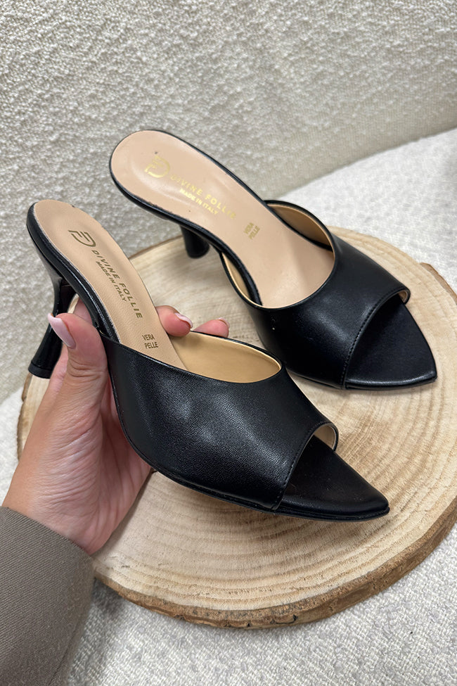 Sandali sabot neri in pelle - Divine Follie