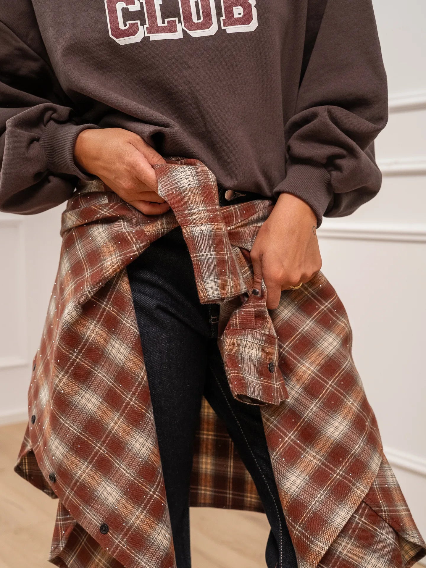 Camicia Viky ruggine check con strass - Crispy