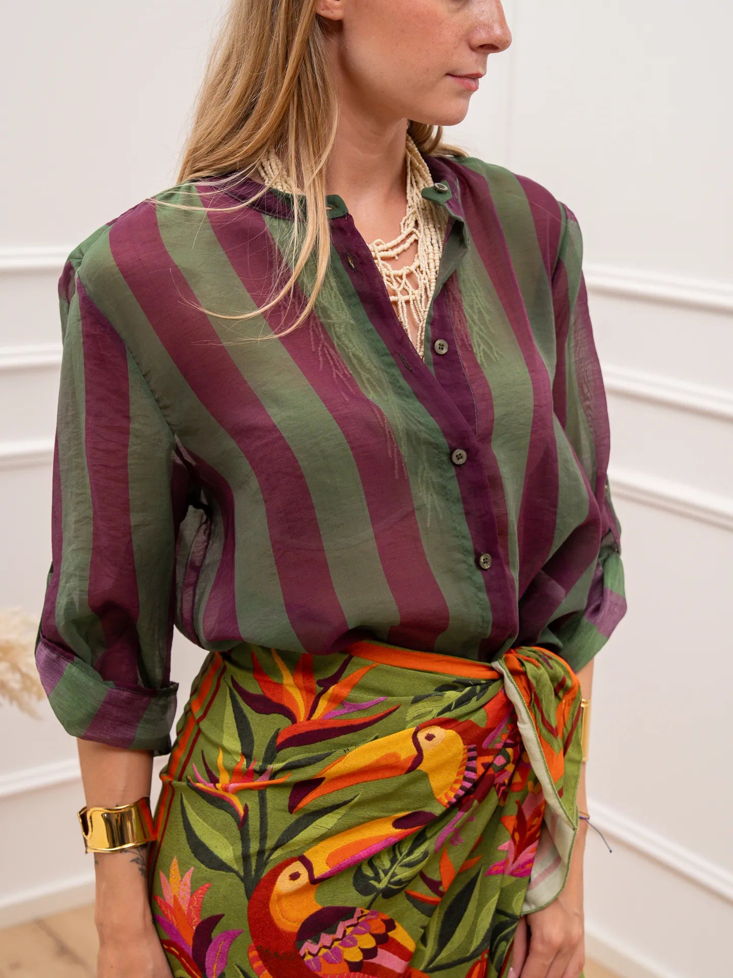 Camicia riga larga verde e viola in lyocell - HaveOne