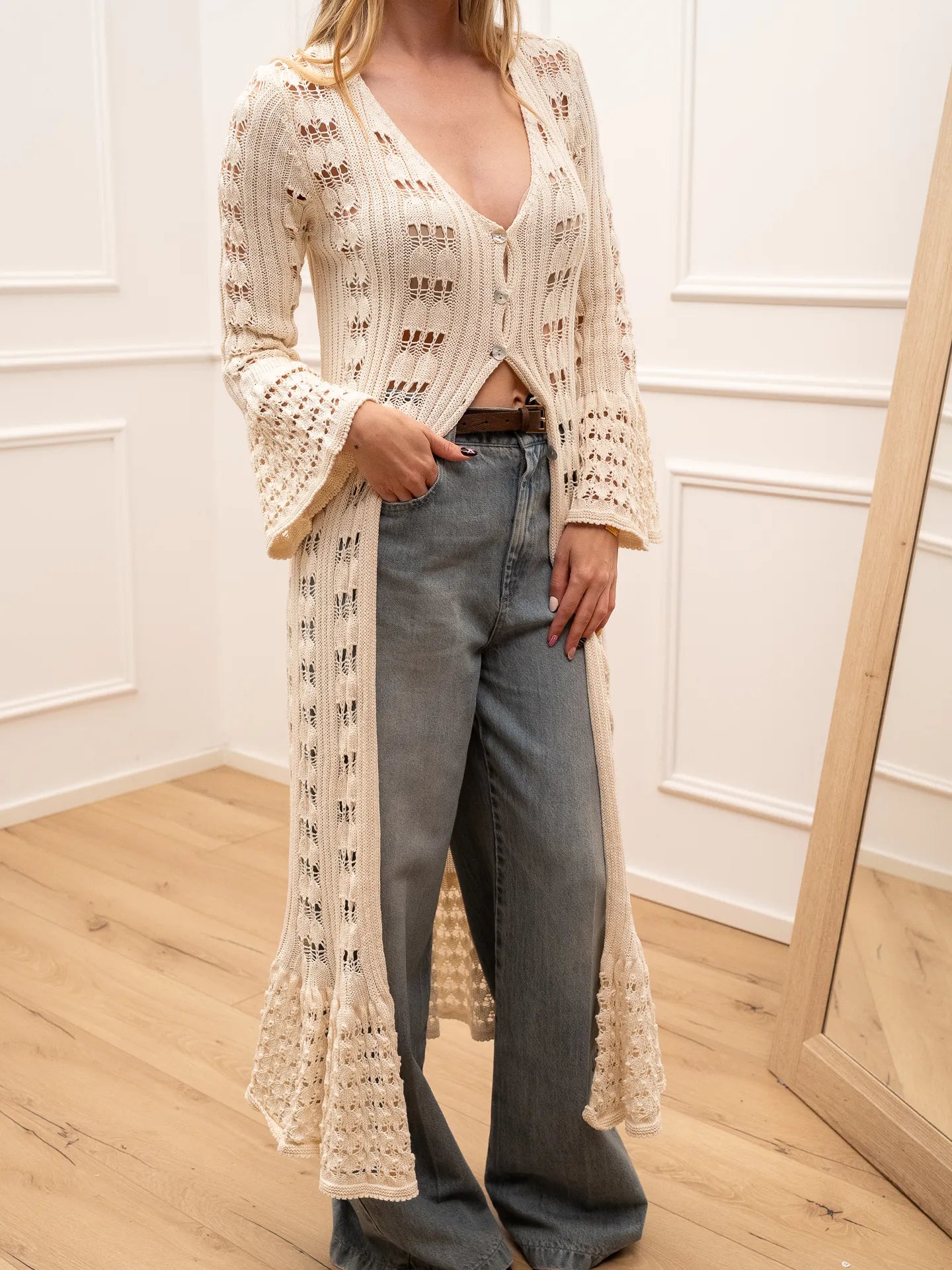 Maxi cardigan Pietrasanta crochet naturale - Crispy