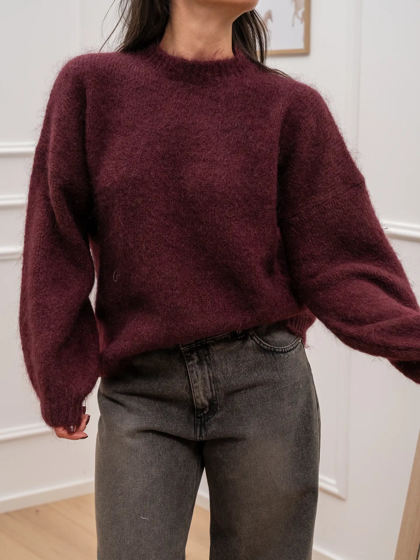 Maglia borgogna manica palloncino misto mohair - Tensione In