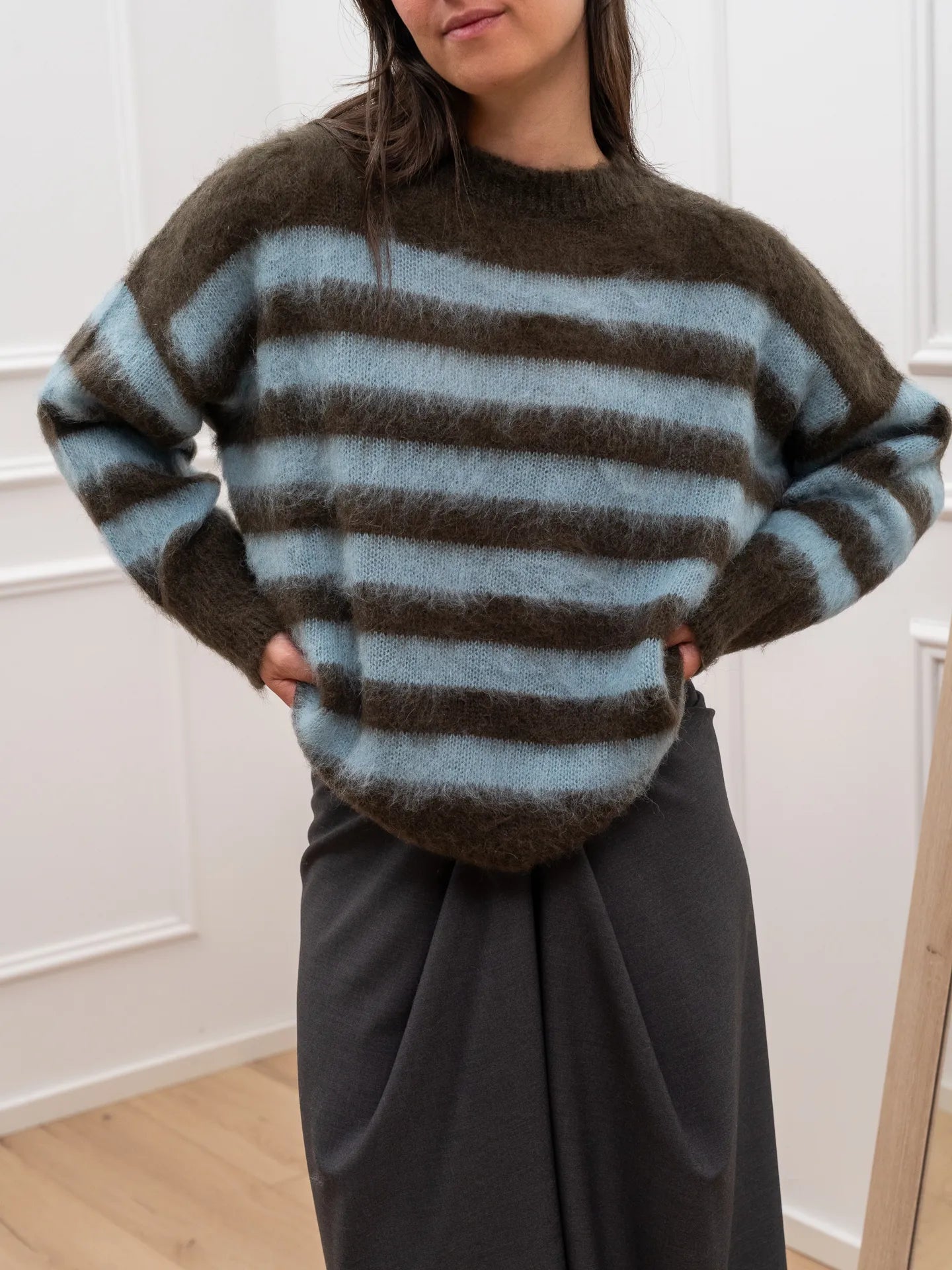 Maglia a righe moro e polvere misto mohair - Kontatto