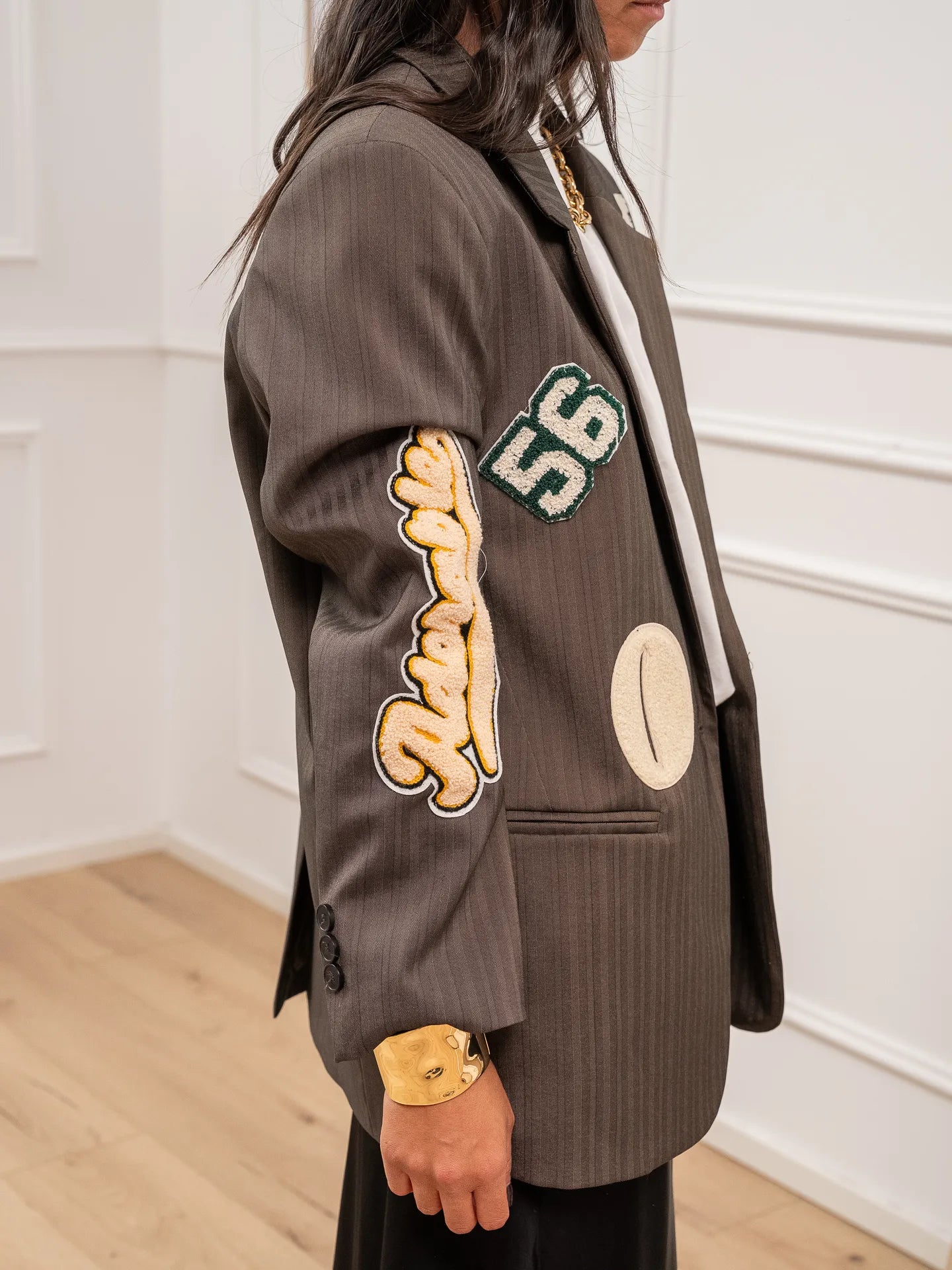 Giacca gessata moro con patch - Vicolo