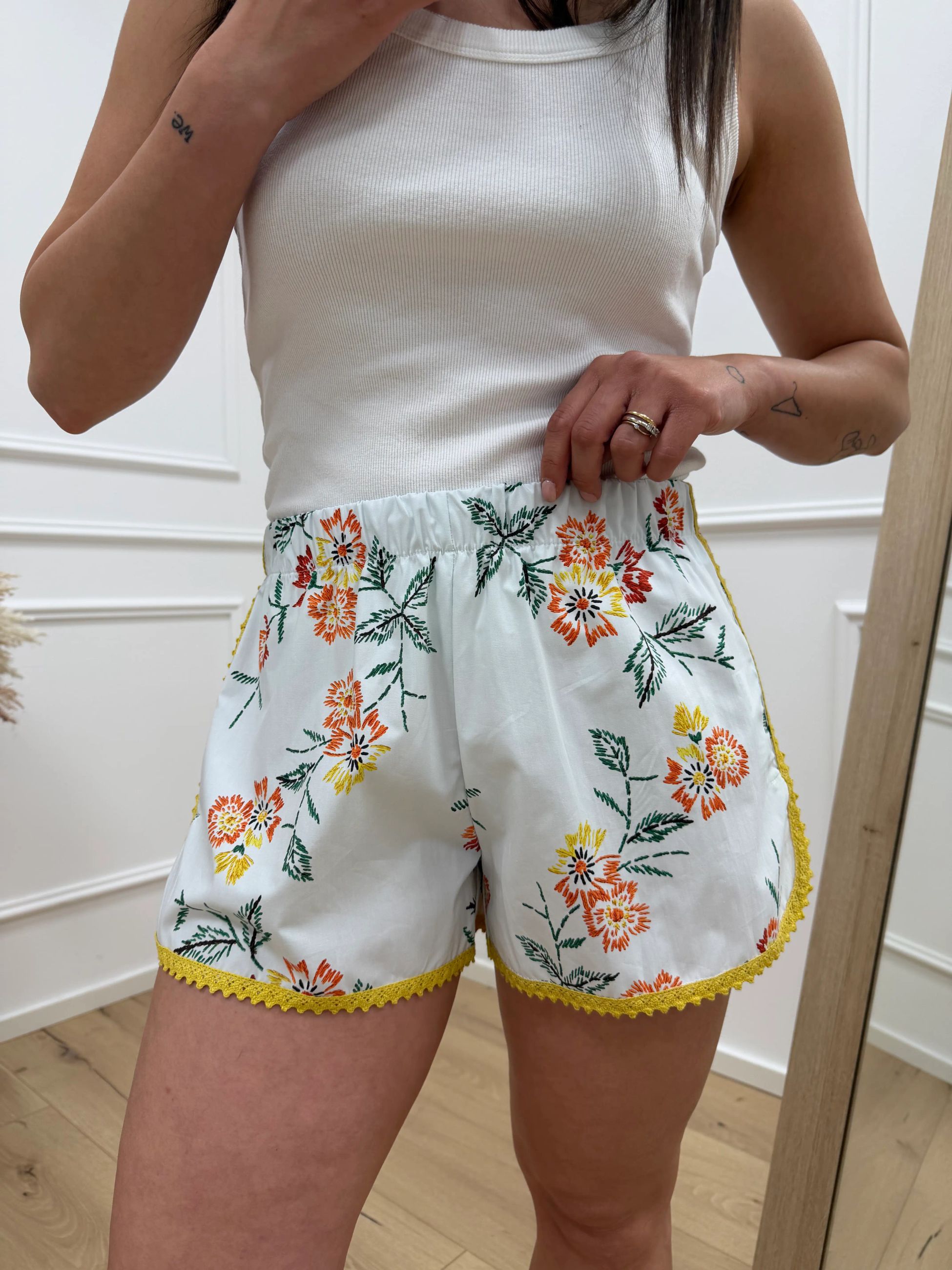 Shorts Costiera naturale e giallo con stampa - Vicolo