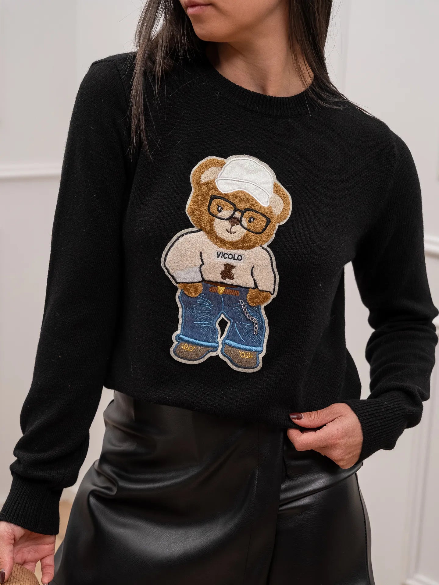 Maglia nera con patch teddy - Vicolo