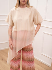 T shirt taglio obliquo sabbia in organza - Vicolo