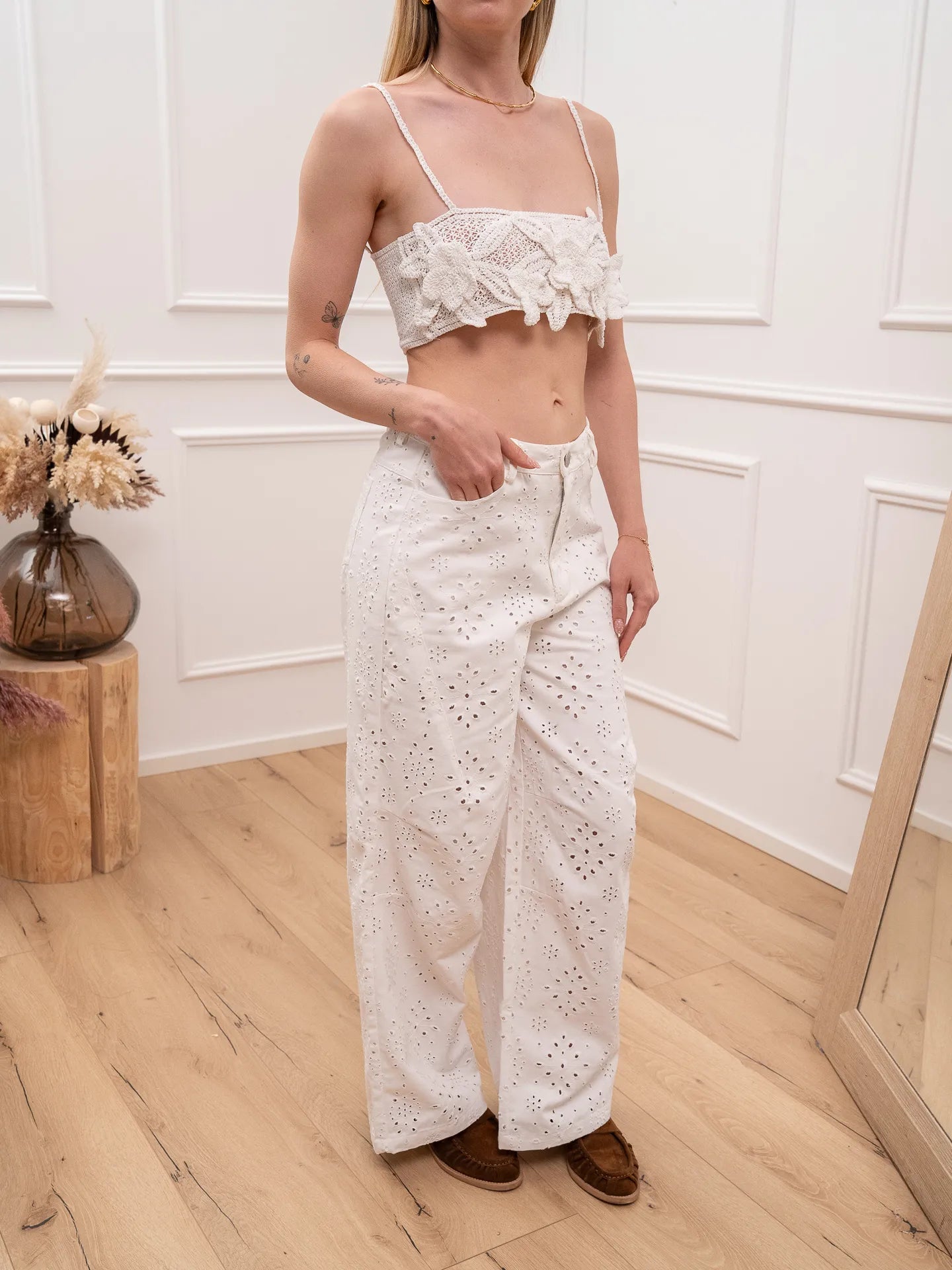 Pantaloni panna in sangallo - Glamorous