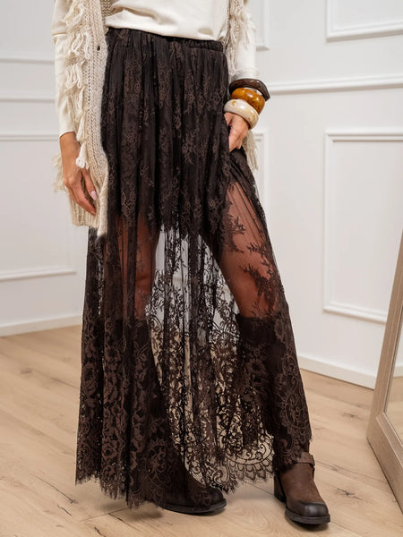 Mississhop Gonna Lunga Maxi In Cotone Con Pizzo E Cintura - Taglia Unica 36-40