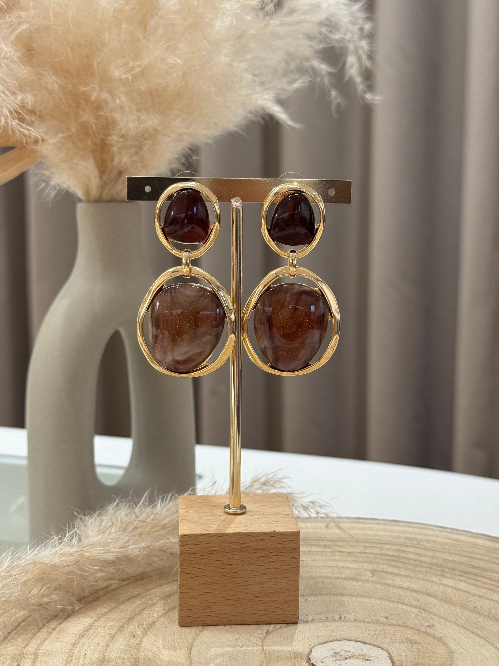 Orecchini pendenti pietra marrone - Calibro Shop