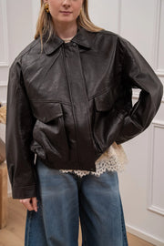 Bomber Street ecopelle martellata caffè fit oversize - HaveOne