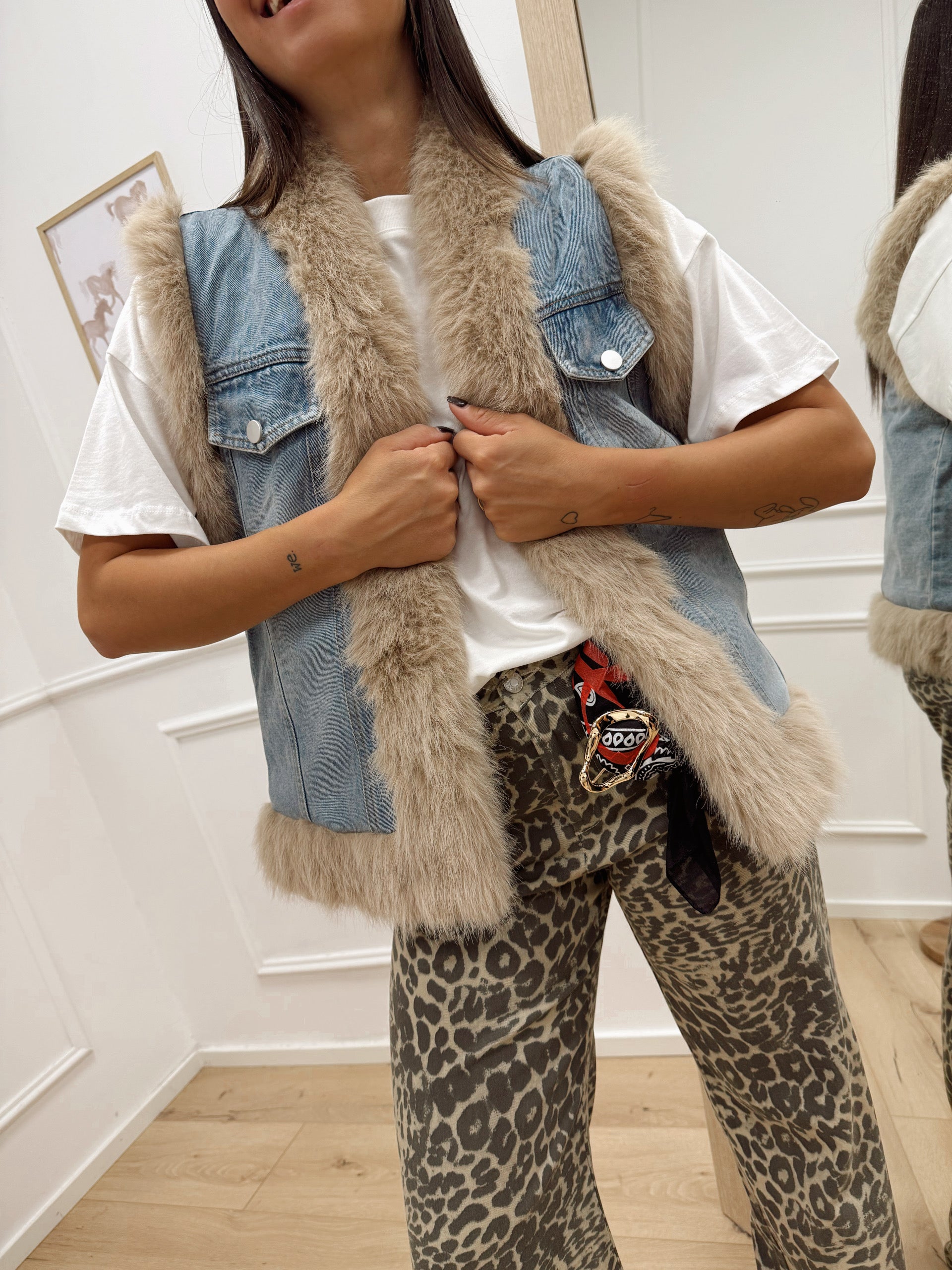 Gilet in denim e ecopelliccia - Dixie