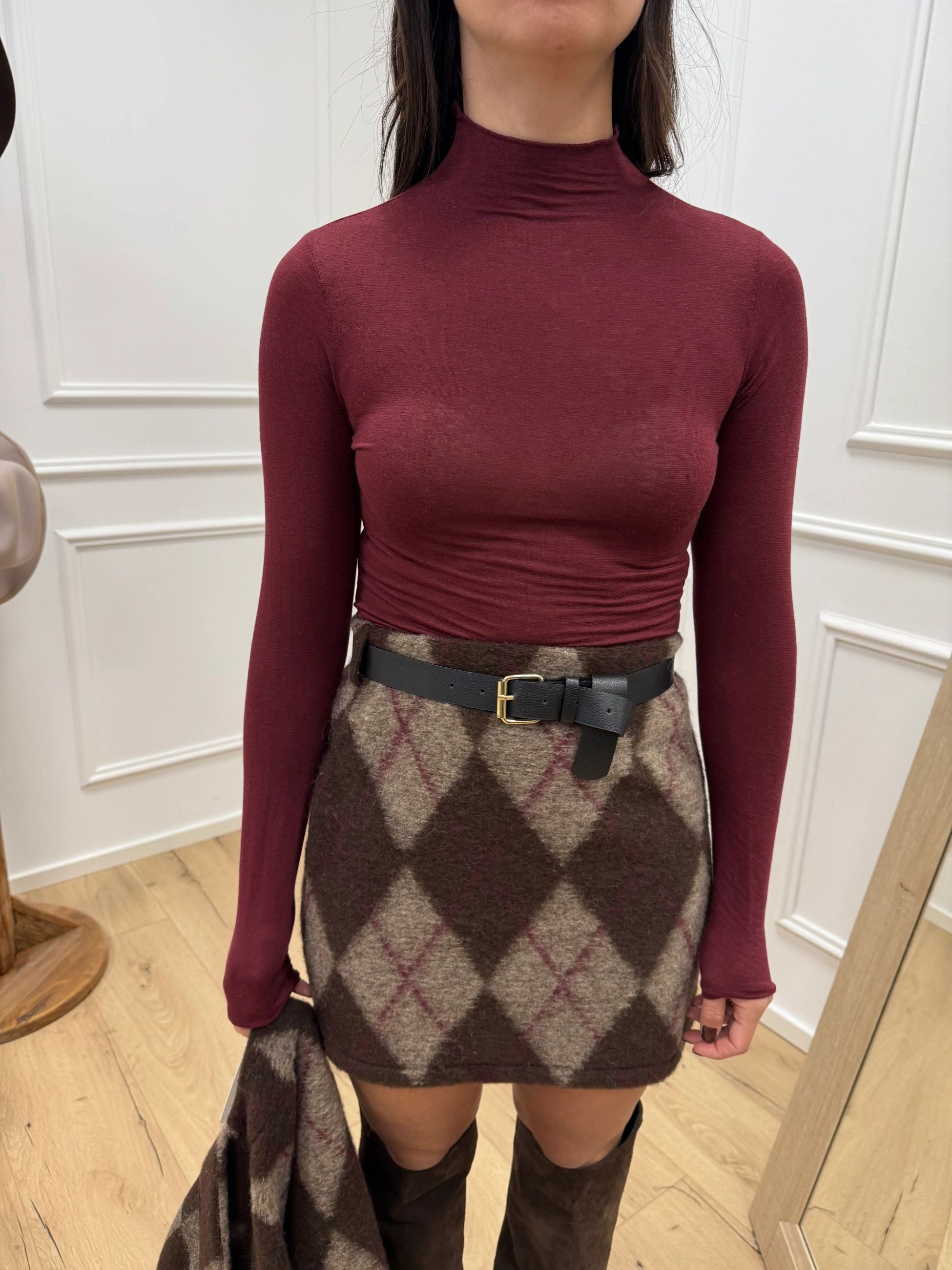 Maglia collo a cratere bordeaux misto cashmere - HaveOne