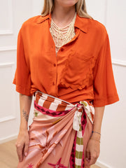 Camicia papaya tasca bordo ondulato in viscosa - HaveOne
