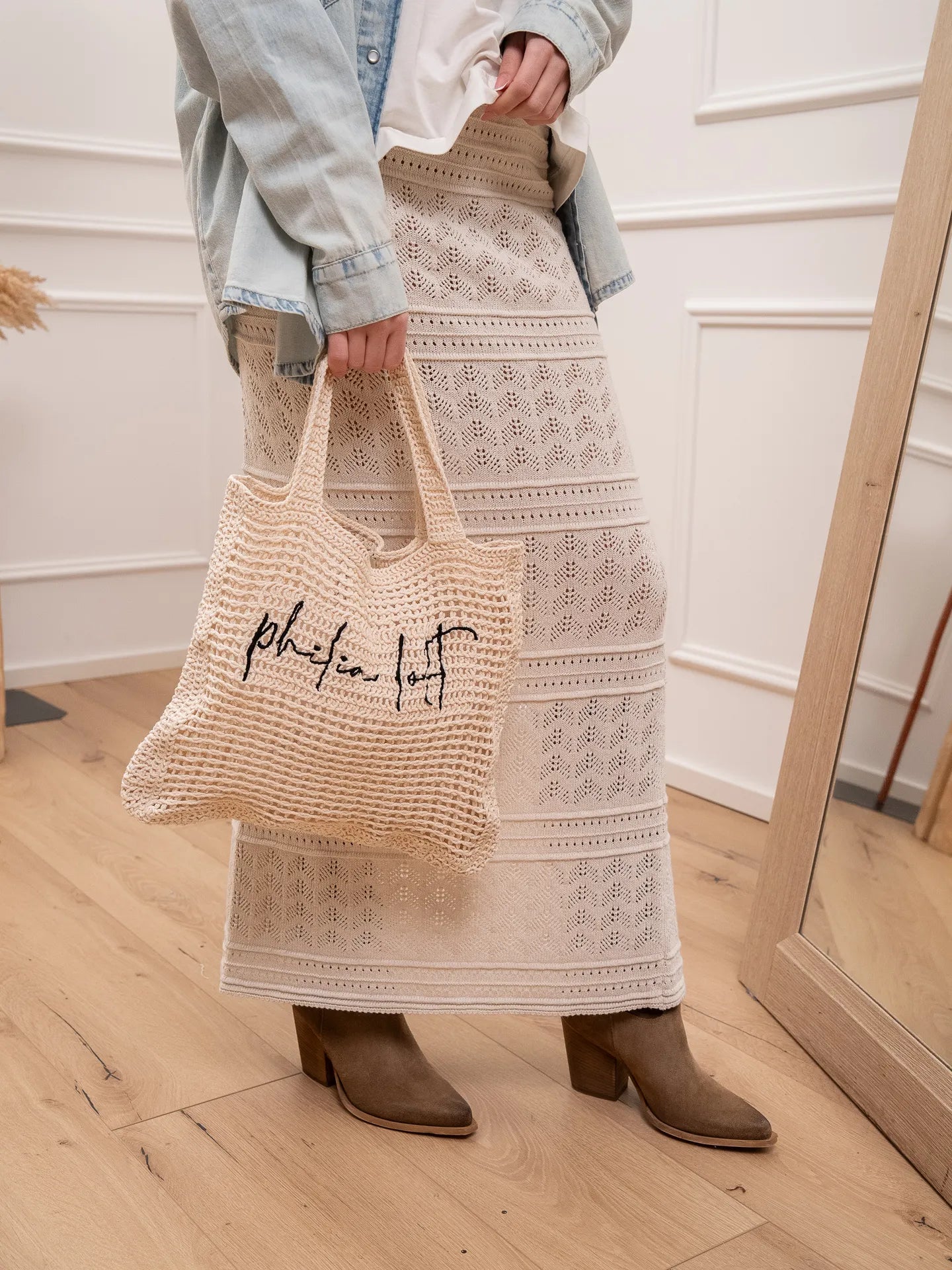 Borsa crochet naturale con logo - Philia Loft