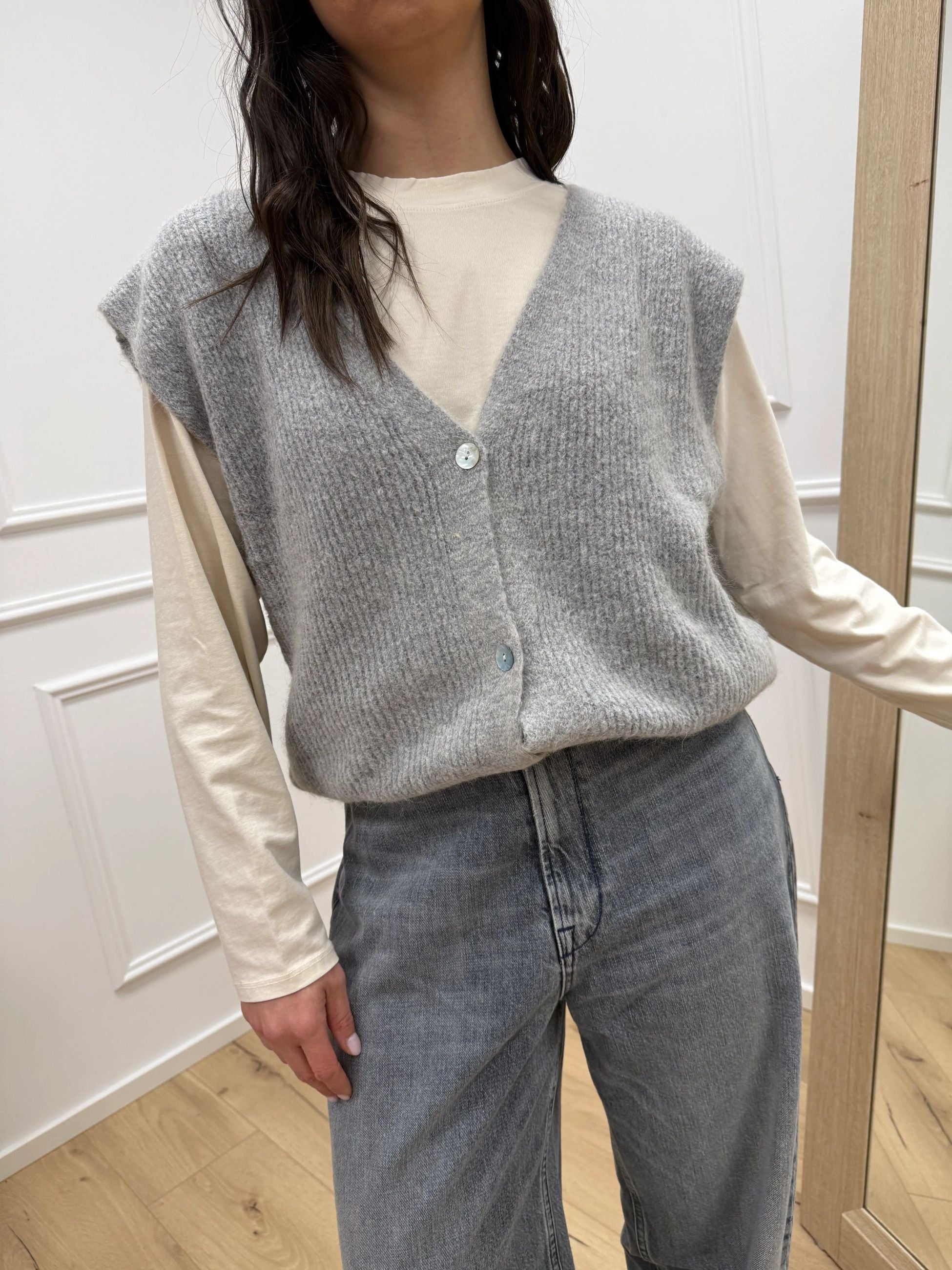 Gilet misto alpaca grigio con bottoni - HaveOne