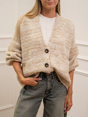 Cardigan tre bottoni ecrù e camel con tasche - HaveOne