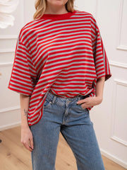 T shirt garzata rosso e grigio fit oversize - Philia Loft