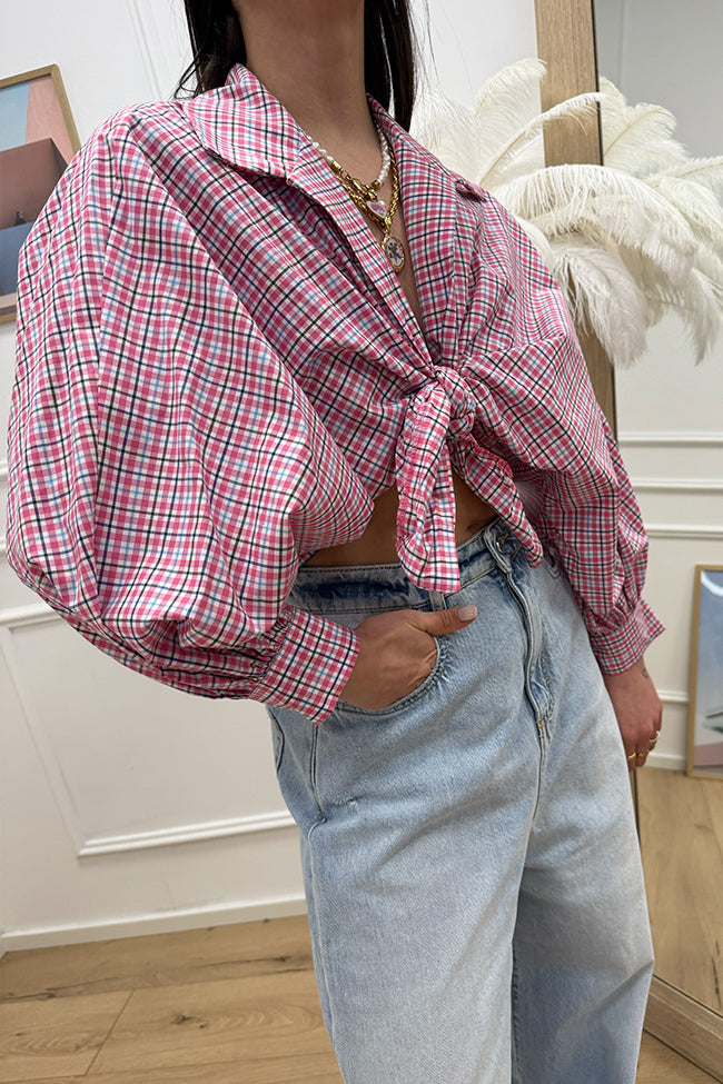 Camicia vichy rosa con nodo - Crispy