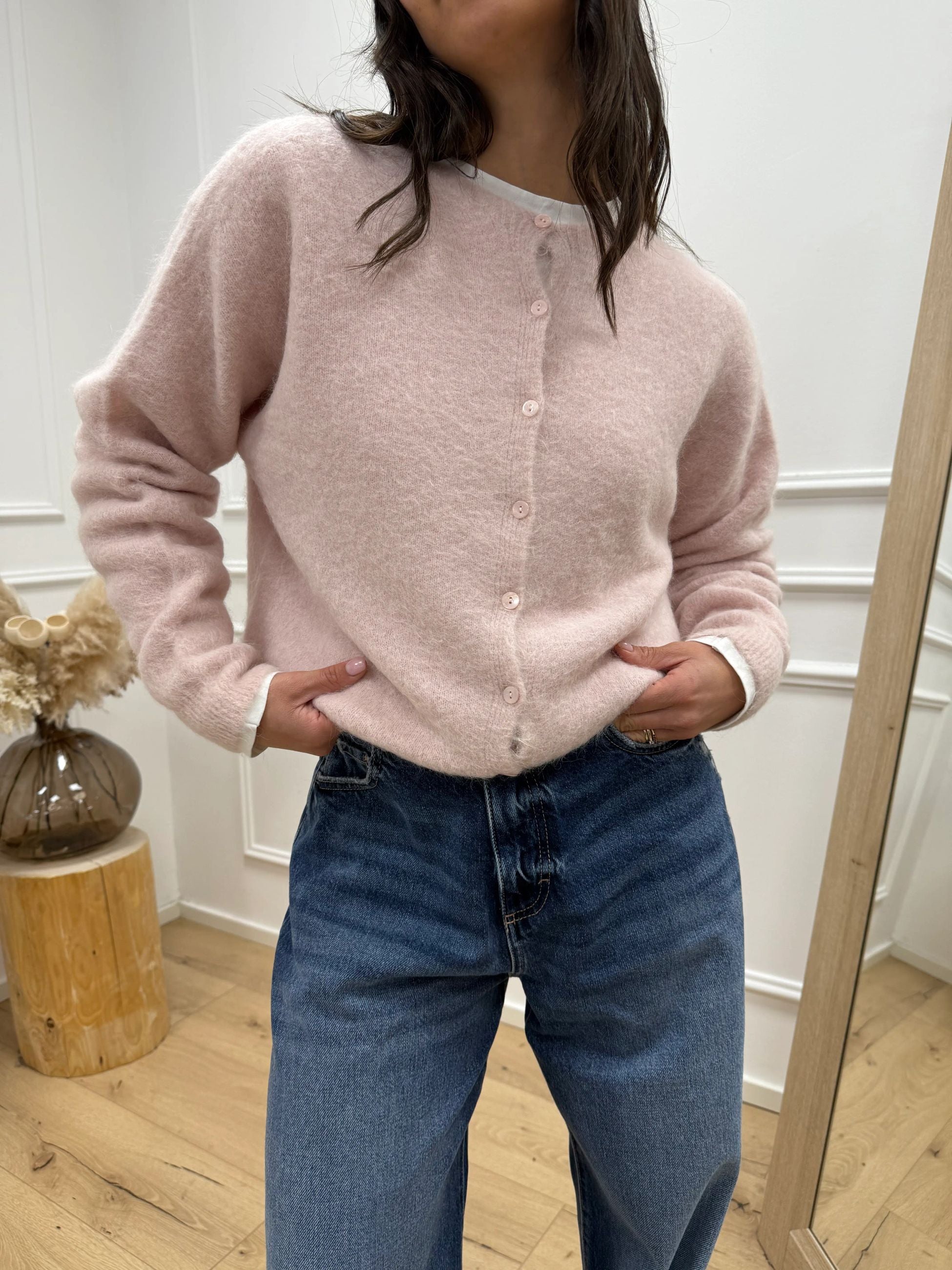 Cardigan soffice rosa in alpaca - Kontatto