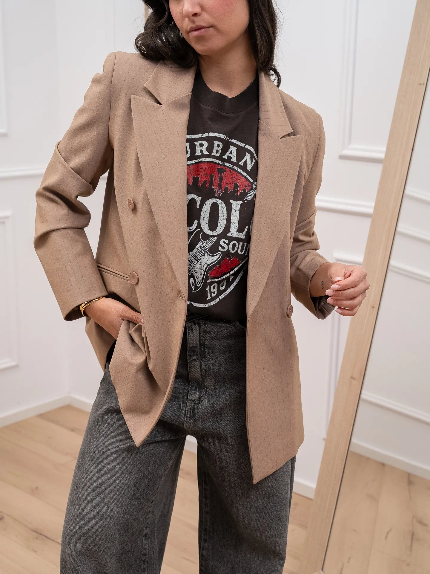 Giacca gessata lurex camel - Dixie