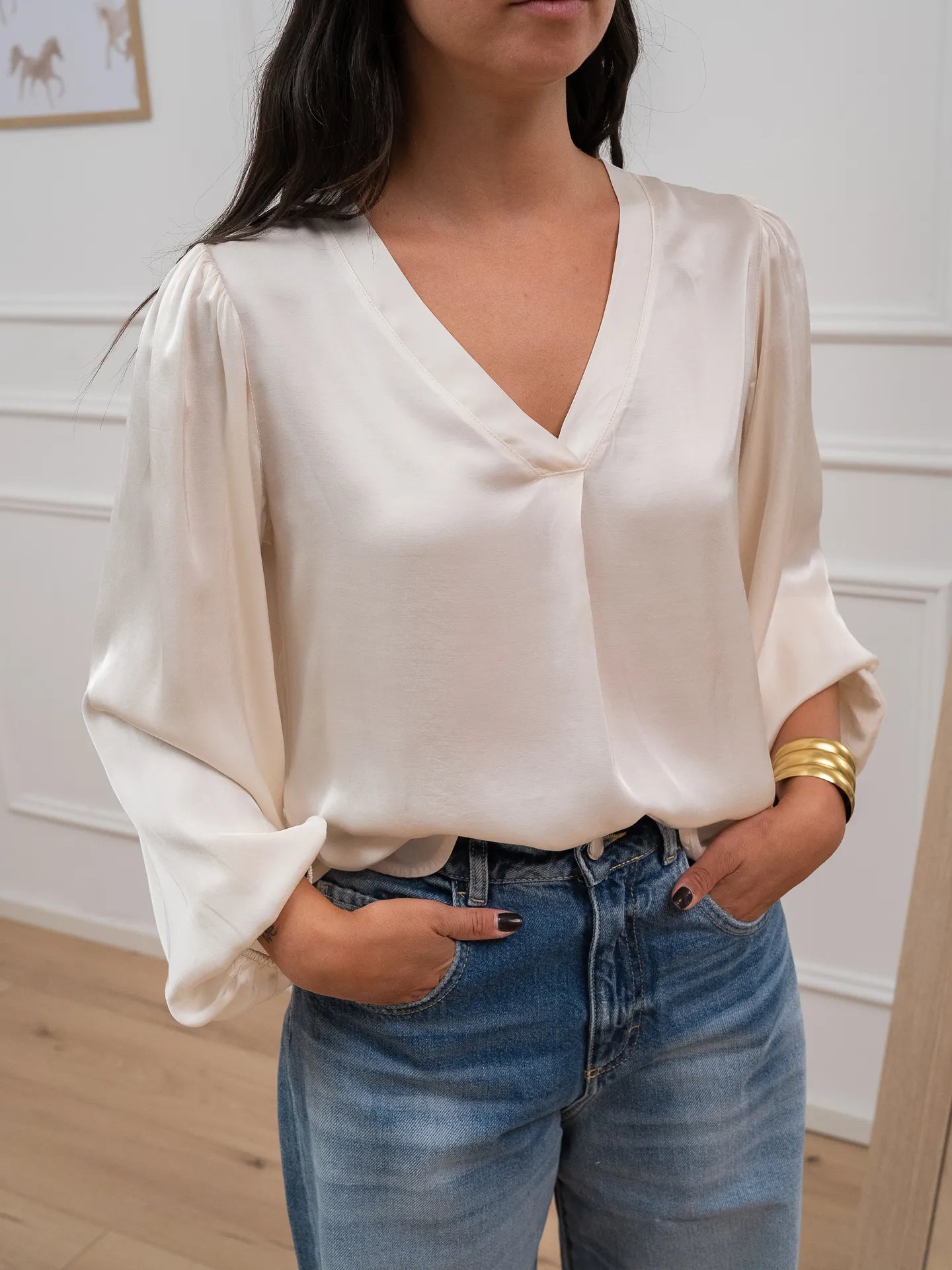 Blusa scollo a v burro manica balloon - HaveOne