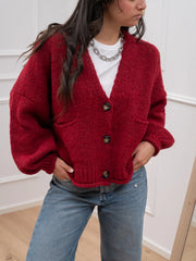 Cardigan rosso a tre bottoni con taschine - HaveOne