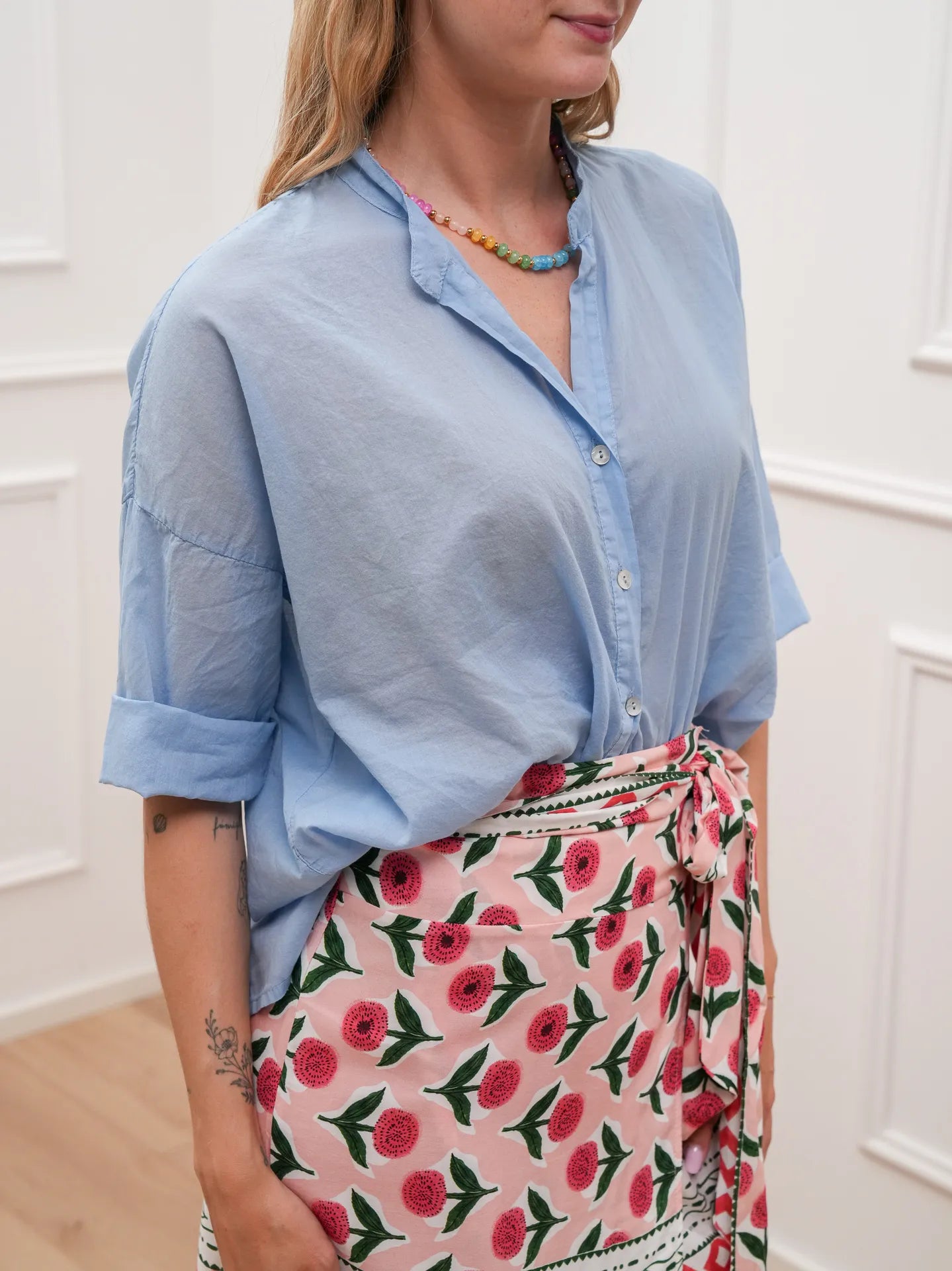 Camicia in voile di cotone celeste - HaveOne