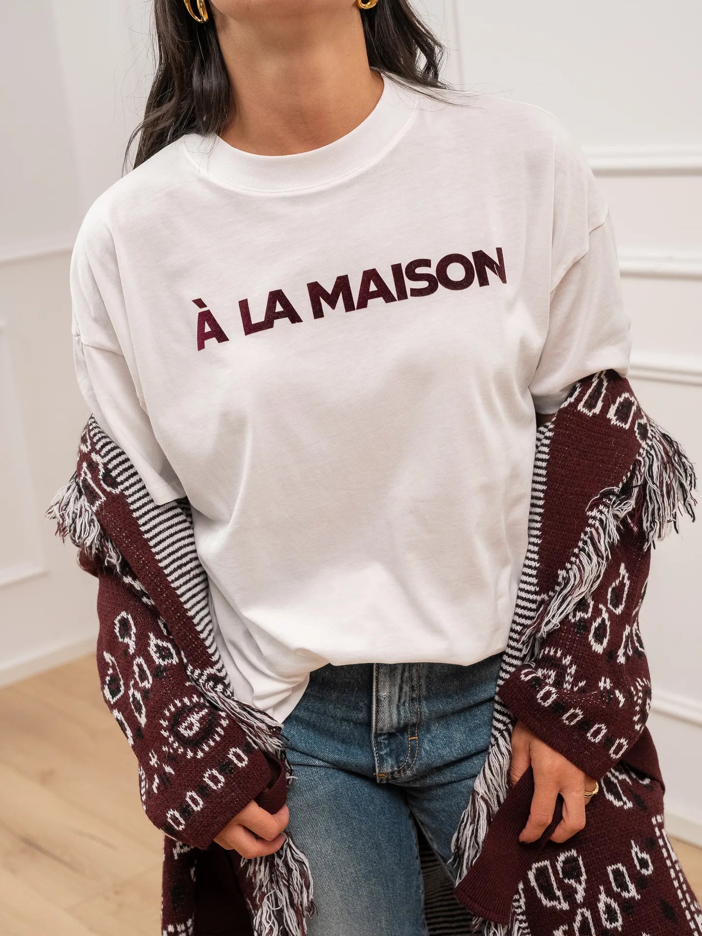 T shirt "A la maison" floccata bordeaux - Vicolo