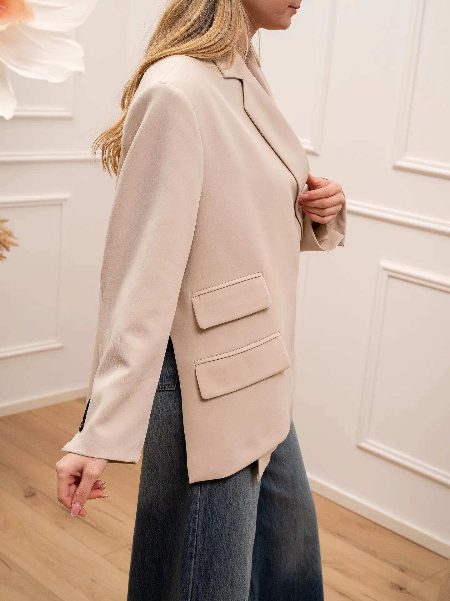 Giacca Frankie avorio chiusura obliqua e patte - Vicolo