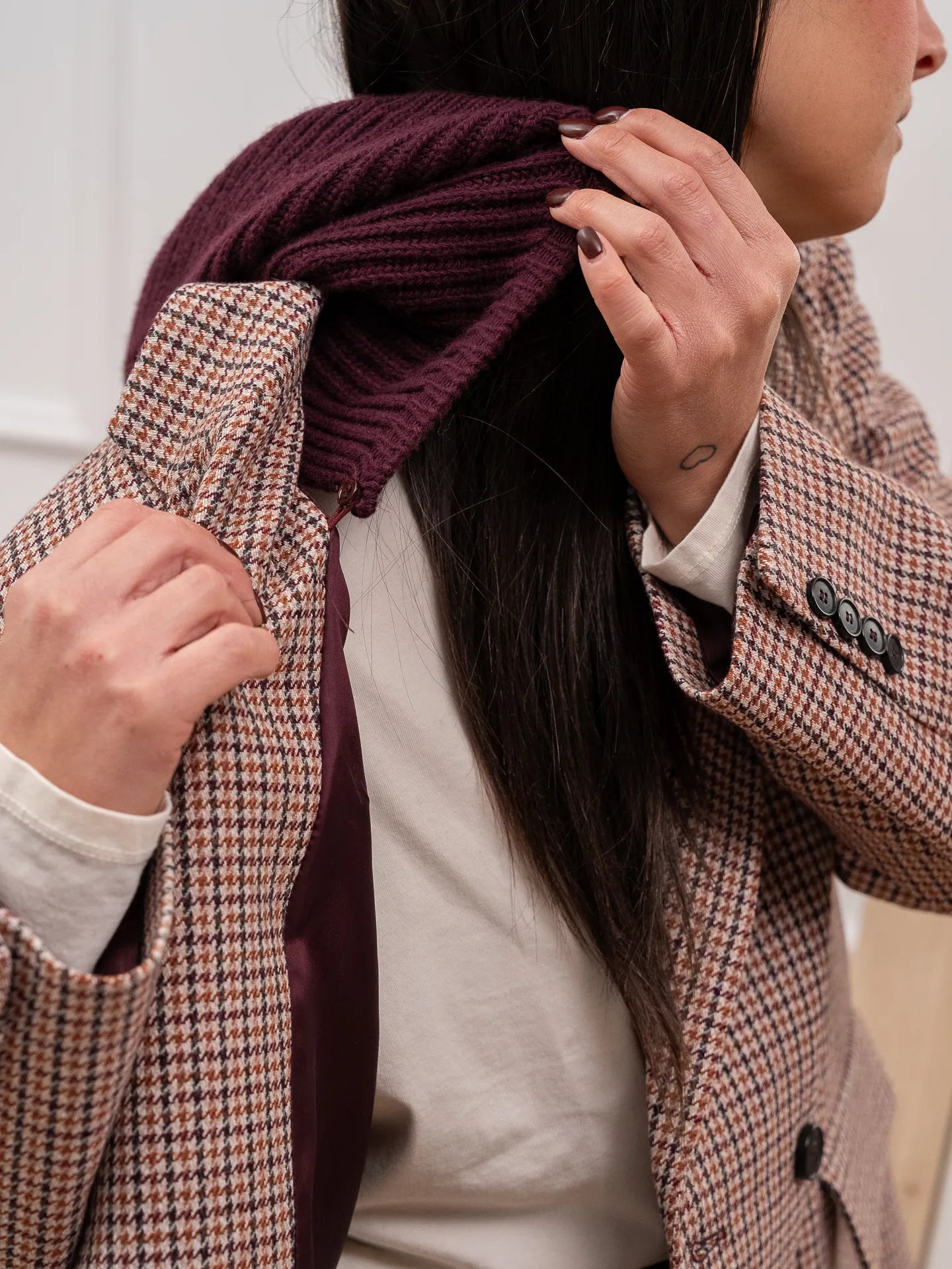 Giacca cappotto cappuccio bordeaux in misto lana - Vicolo