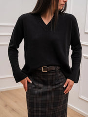 Maglia scollo a v nera 100% lana - HaveOne