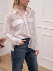 Camicia tencel velata bianca con maxi tasche - HaveOne