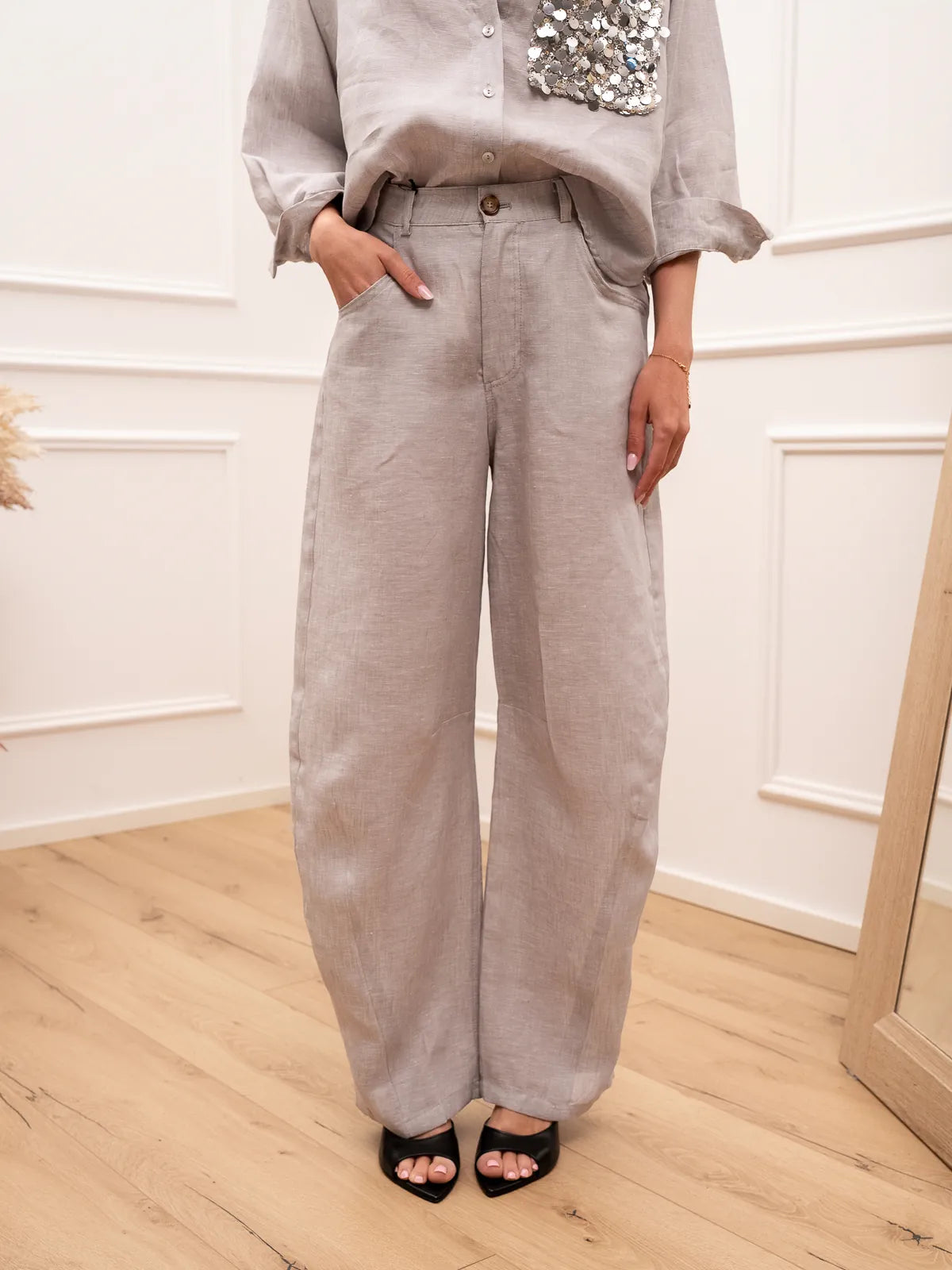 Pantaloni Dreamer perla in lino - Tensione In