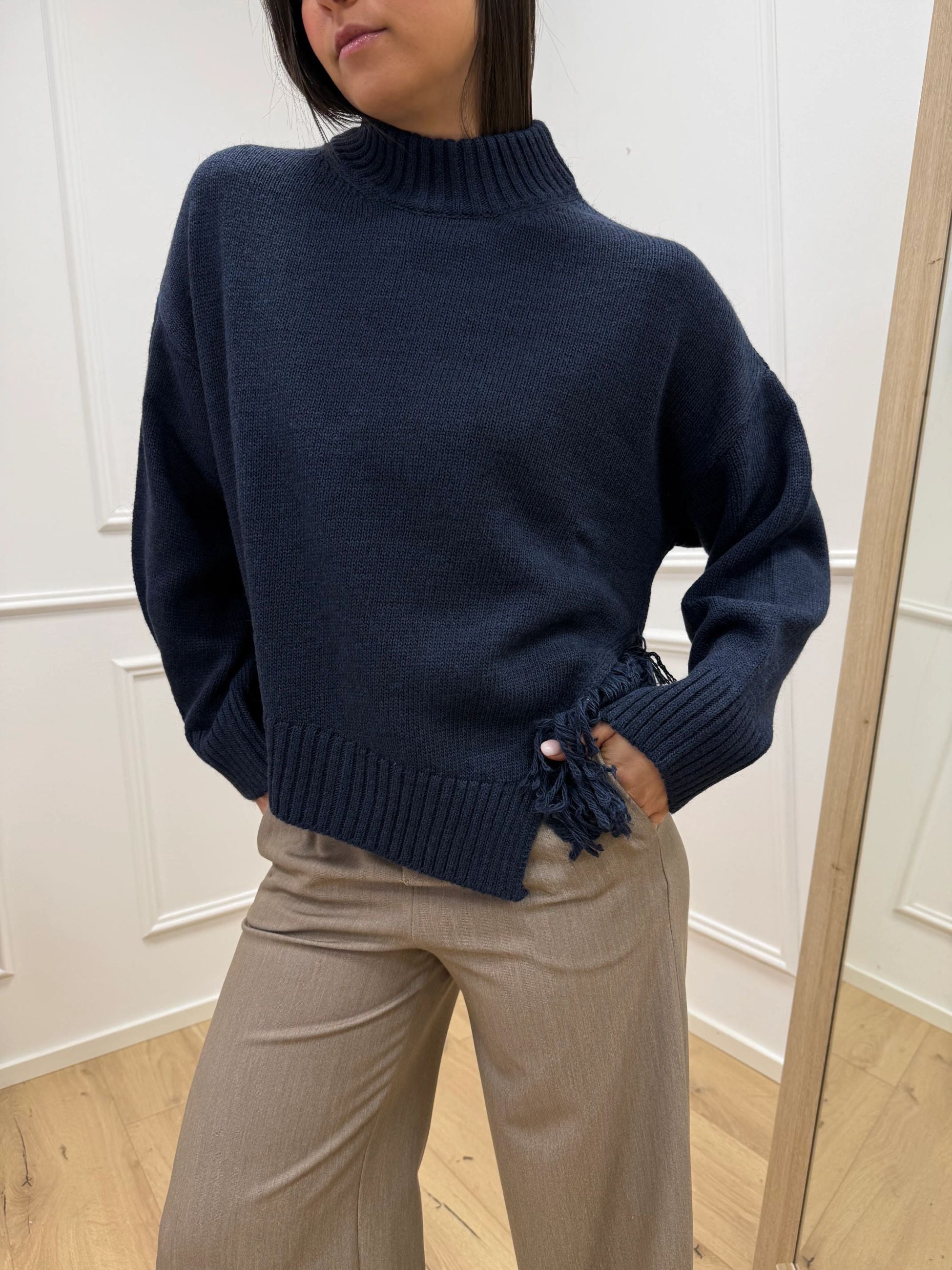 Maglia blu con frange laterali - HaveOne
