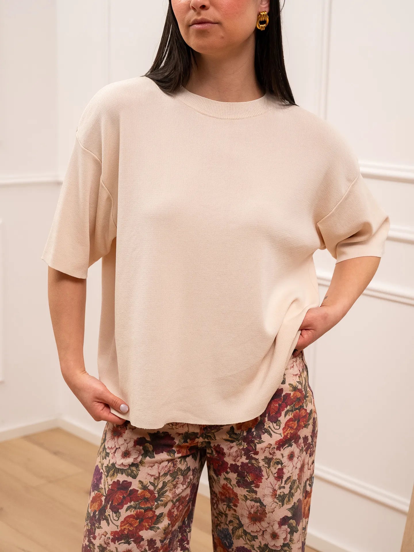 T shirt in tricot avorio a scatoletta - Vicolo