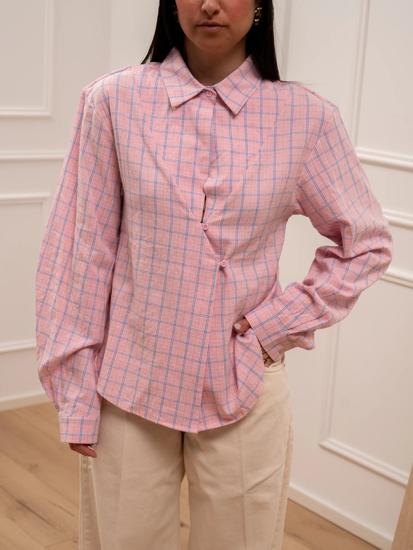 Camicia check rosa con bottoncini - Crispy