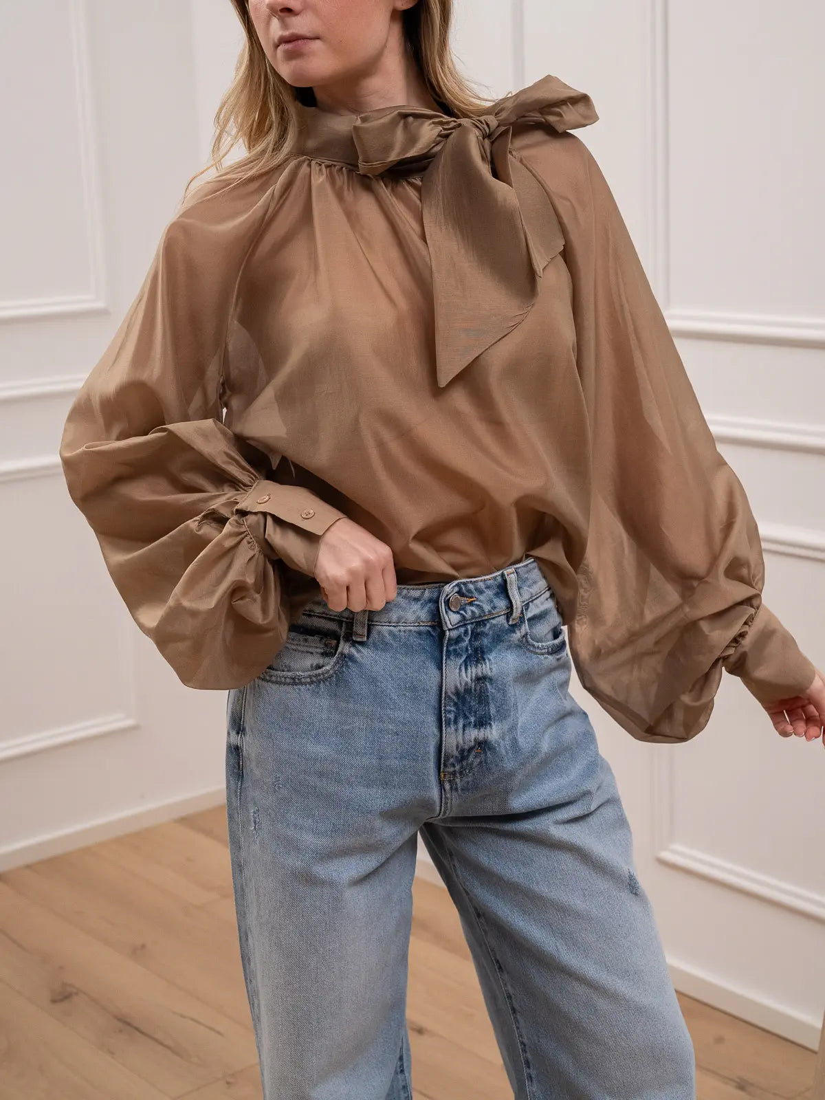 Camicia fango in lyocell con fiocco - Vicolo