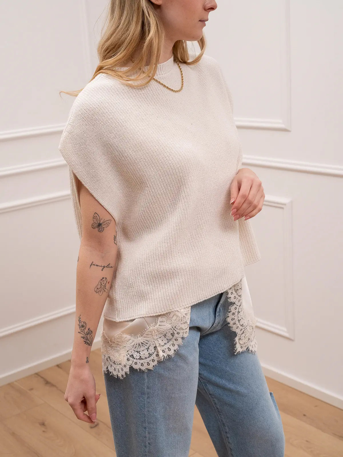 Gilet girocollo latte misto cotone - HaveOne