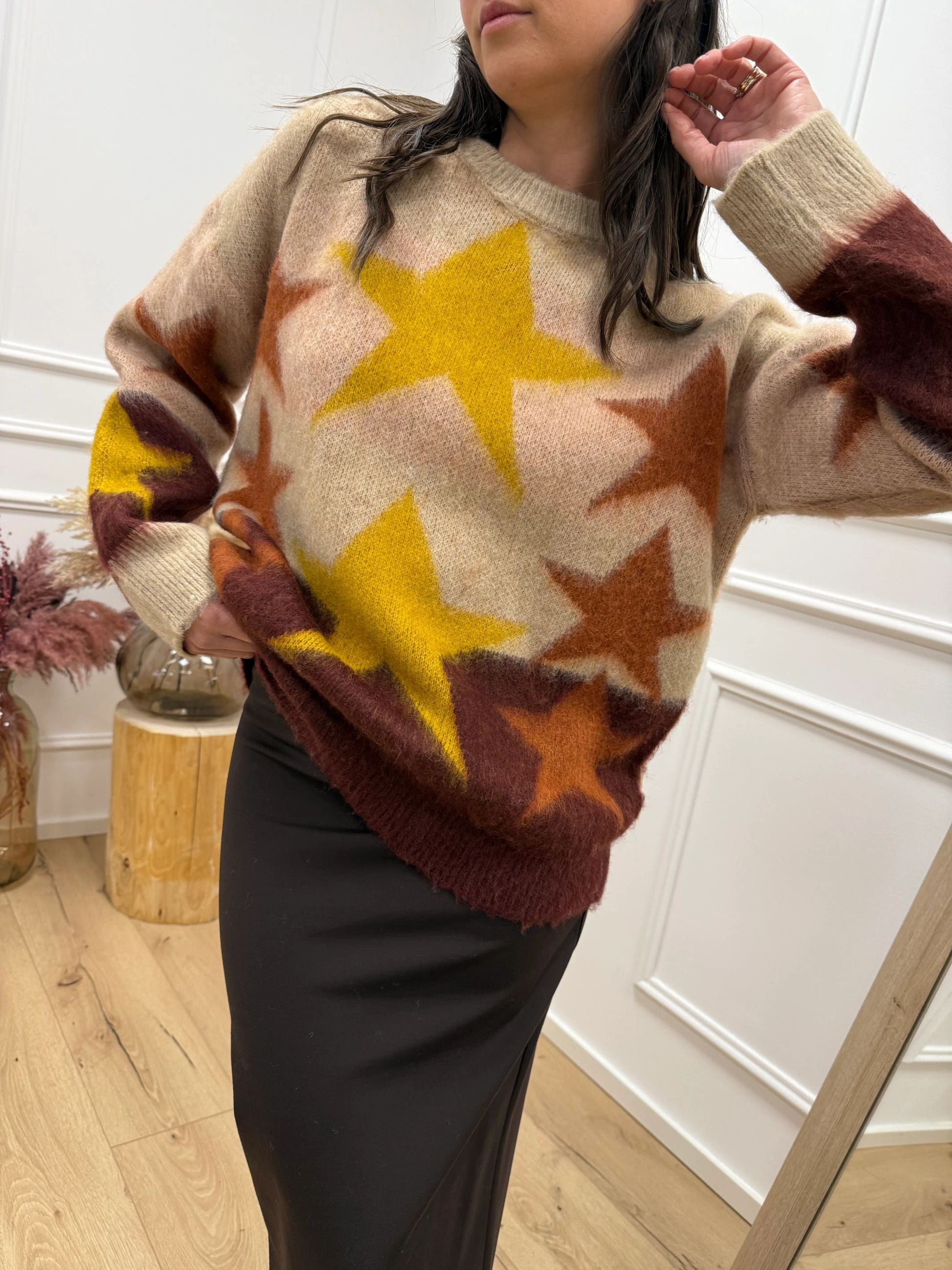 Maglia jacquard stelle bordeaux, mastice, senape, coccio - HaveOne