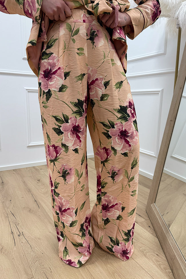 Pantaloni blush floreale a palazzo - Dixie