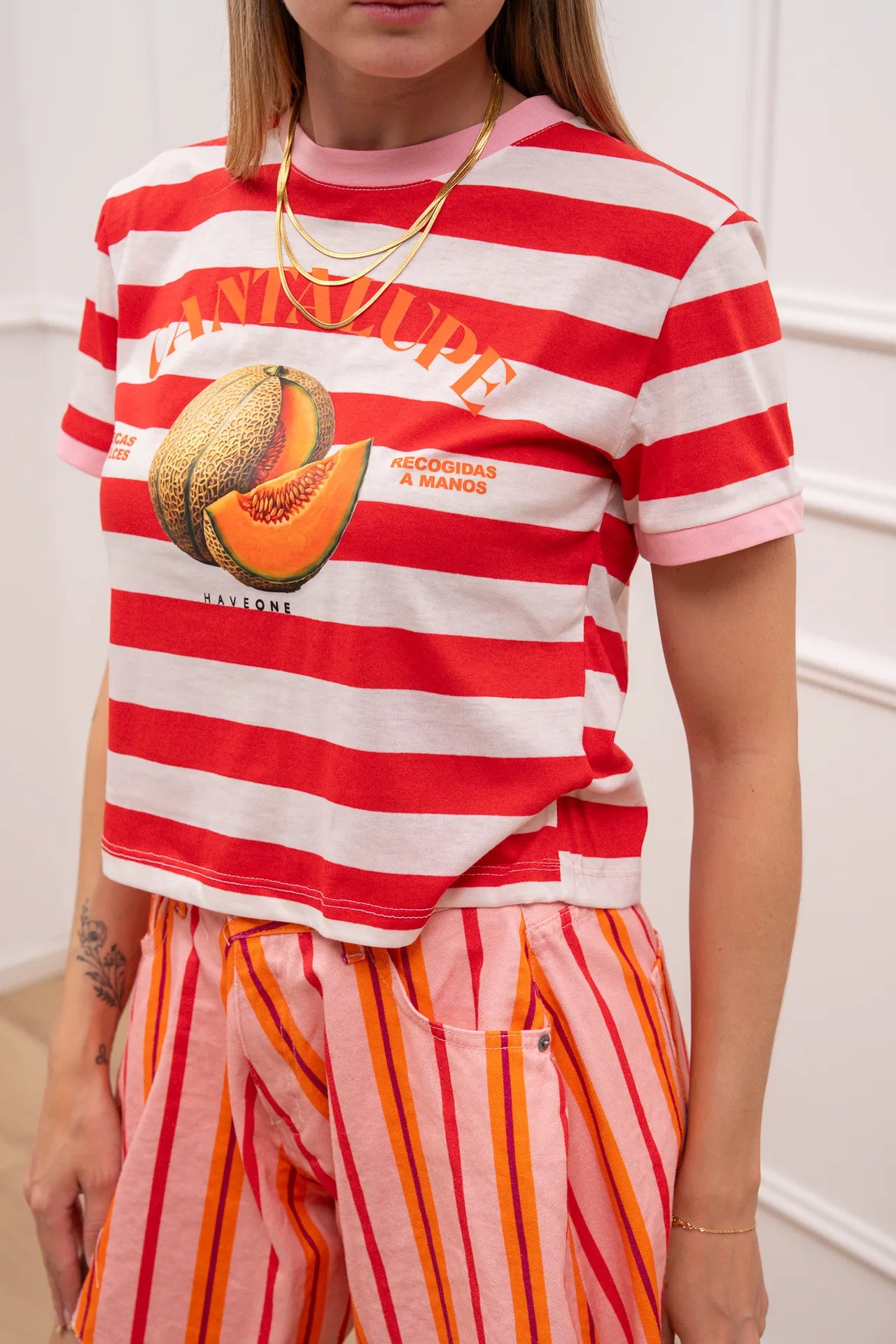 T shirt Cantalupe latte, rosa e rosso - HaveOne