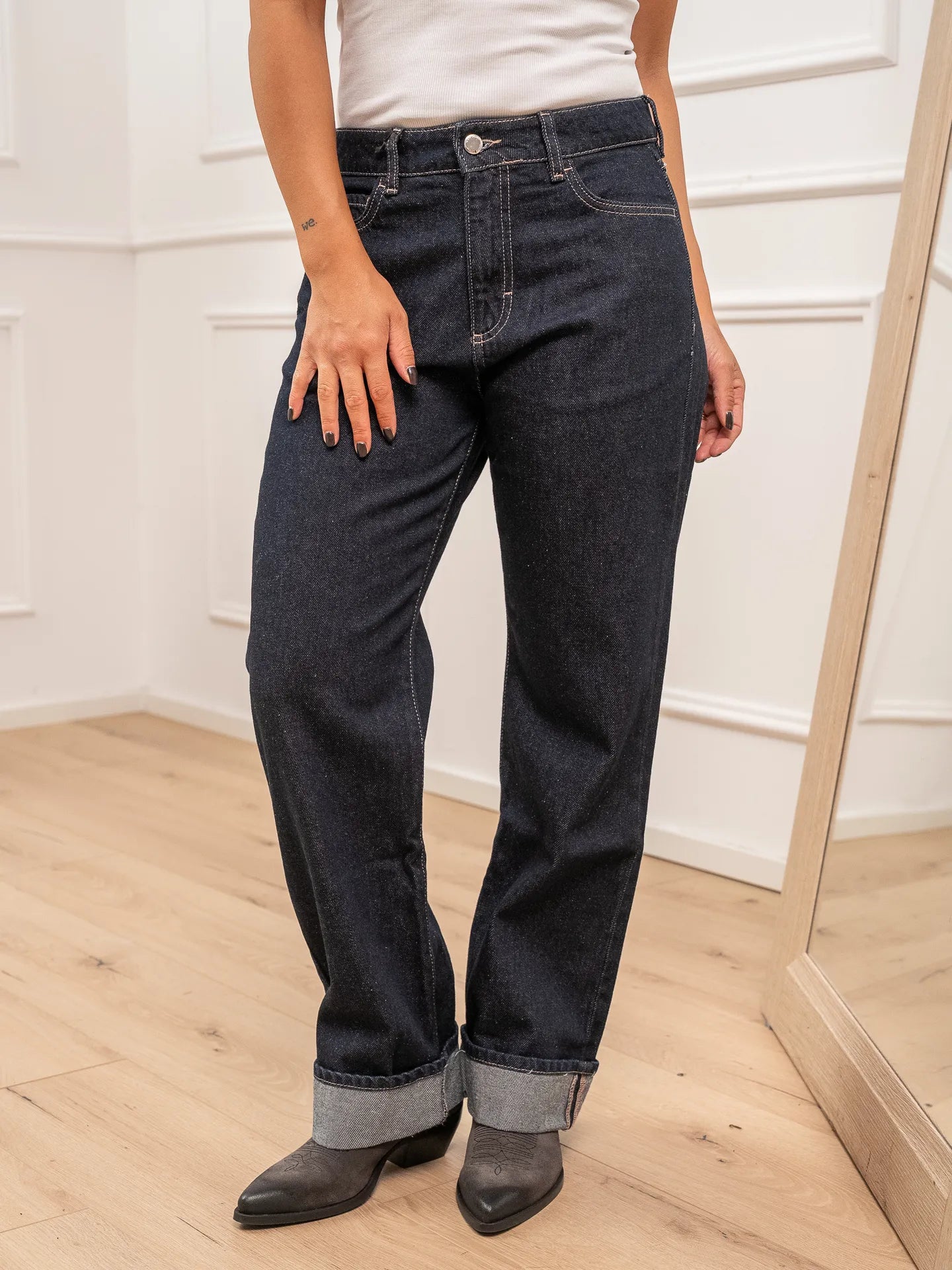 Jeans Tiny blu scuro con risvolto - Icon Denim