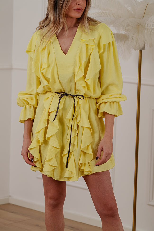 Vestito mini giallo multi rouches - HaveOne