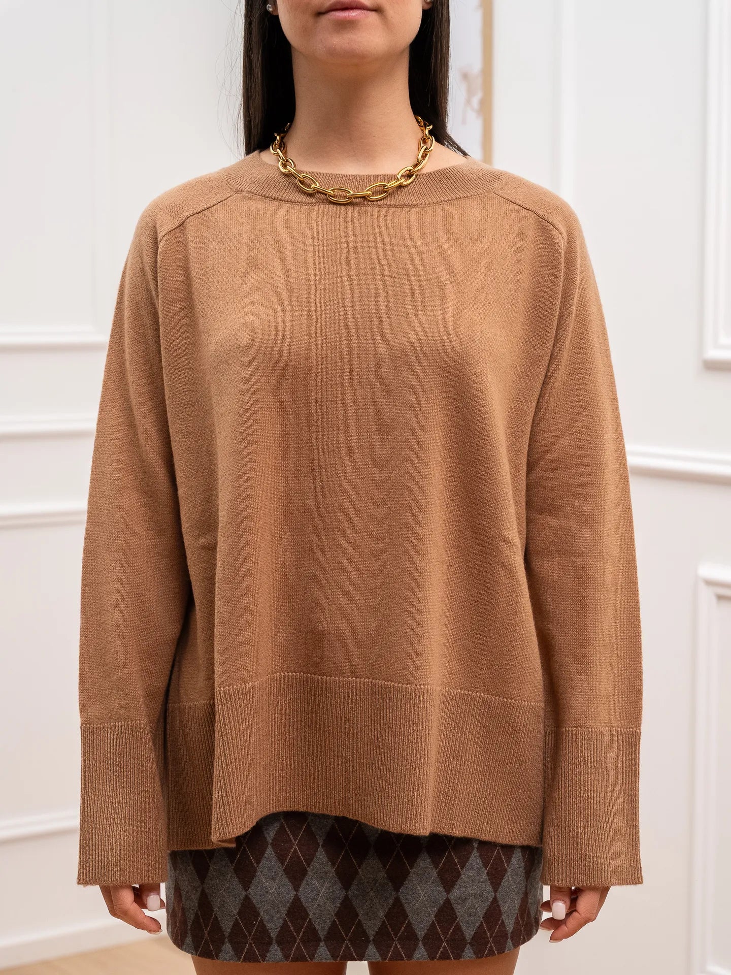 Maglia over cammello 100% lana - Tensione In