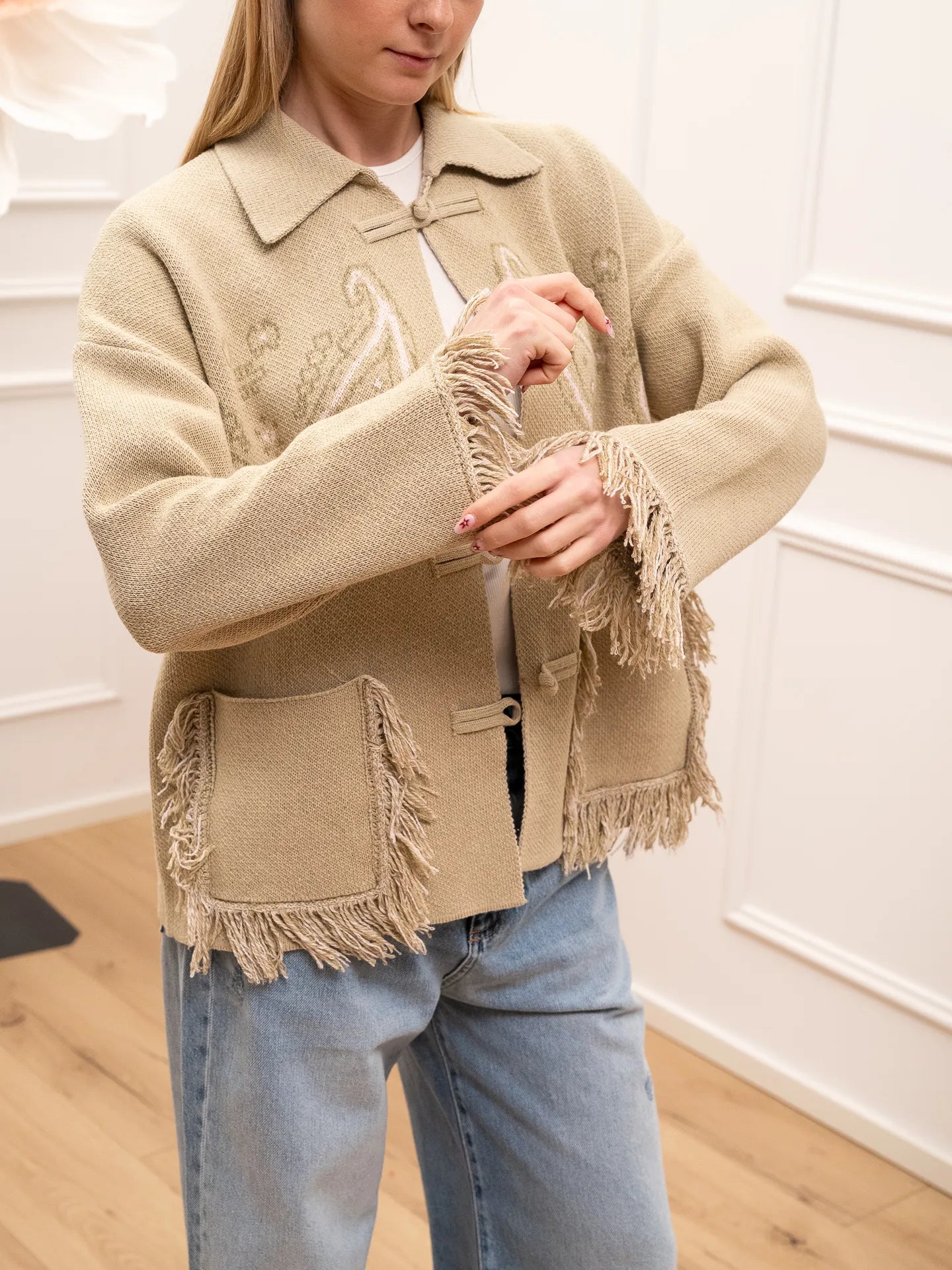 Giacca bandana salvia con alamari e frangette - Dixie